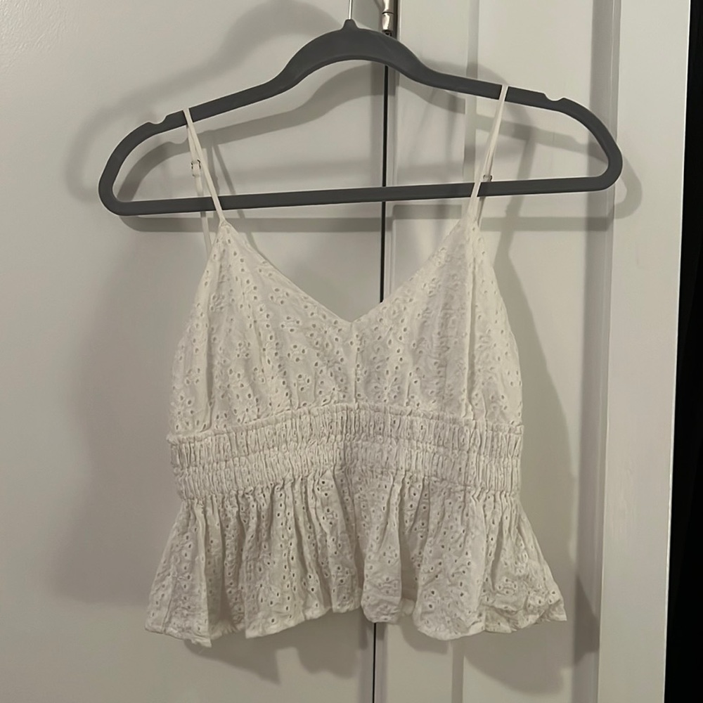 Cotton Candy LA White Texture Ruffle Spaghetti Strap Top — Size: S